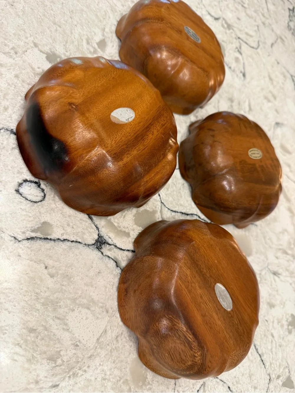 Vintage Monkey Pod Wood Bowls Set of 4 Handcrafted Philippines Scalloped